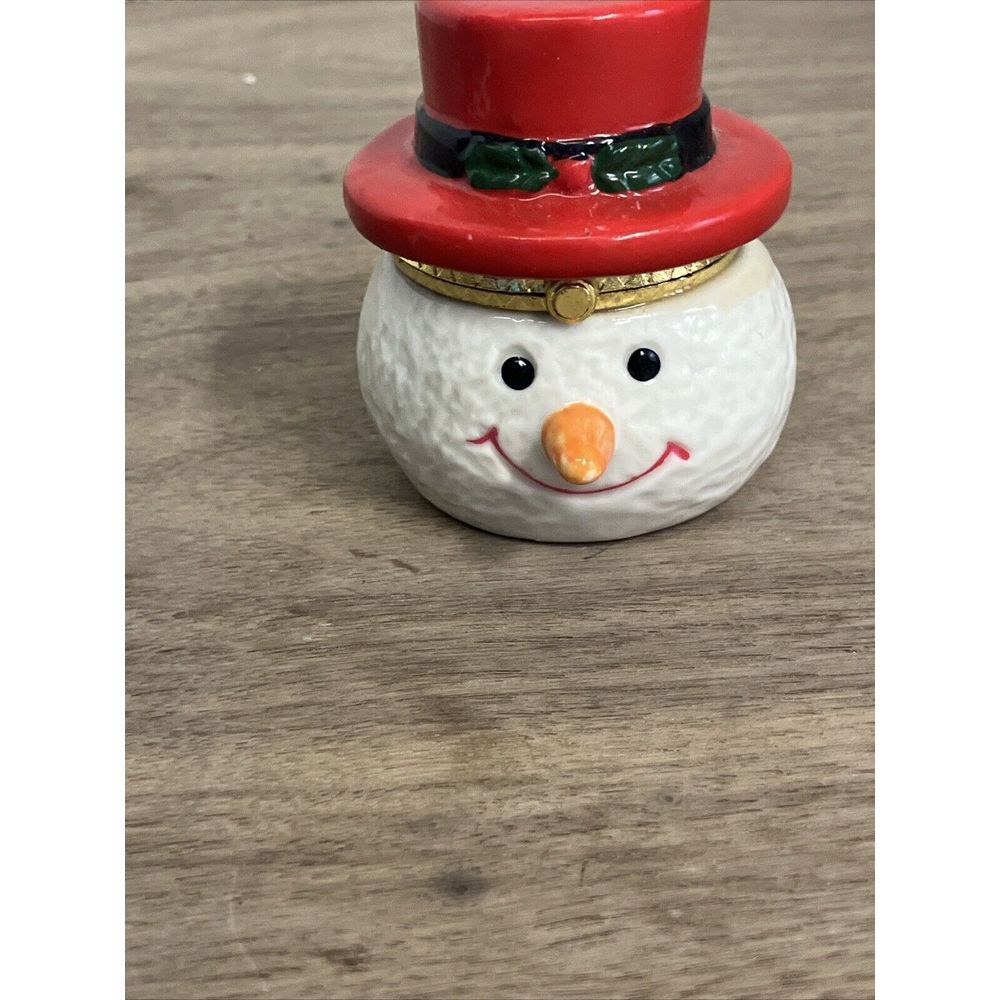 PORCELAIN SNOWMAN HEAD HINGED‎ TRINKET BOX